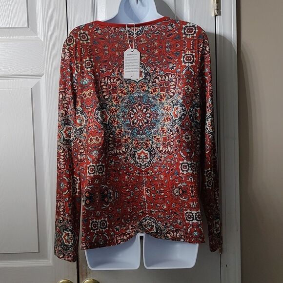 Rustic Brown boho hippie  long sleeve print top  Sz M  NWT - Picture 4 of 6